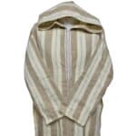 Moroccan Cream Beige Striped Cashmere Wool Blend Hooded Thobe Jubba Djellaba (20)