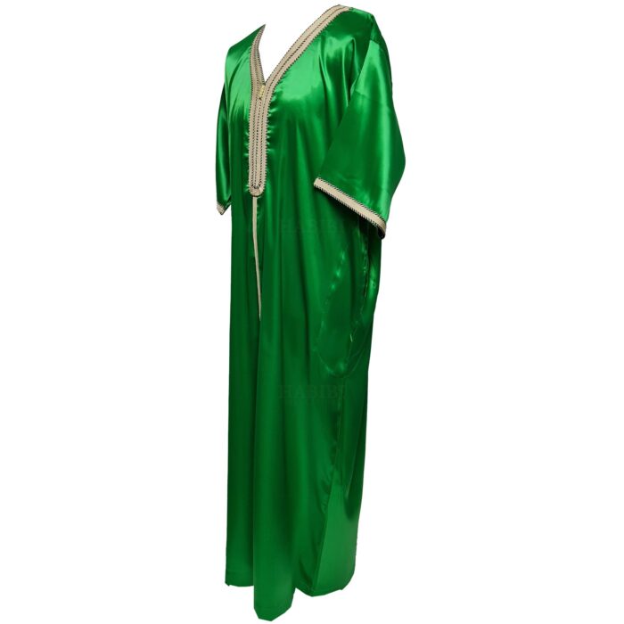 Moroccan Green Shiny Short Sleeves Thobe Jubba Kandora Dishdasha (1)
