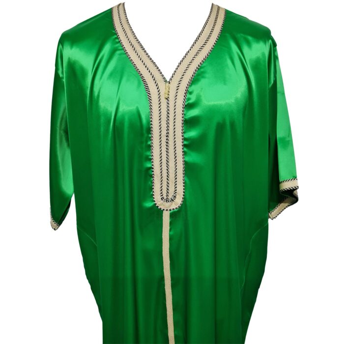 Moroccan Green Shiny Short Sleeves Thobe Jubba Kandora Dishdasha (16)