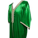 Moroccan Green Shiny Short Sleeves Thobe Jubba Kandora Dishdasha (17)