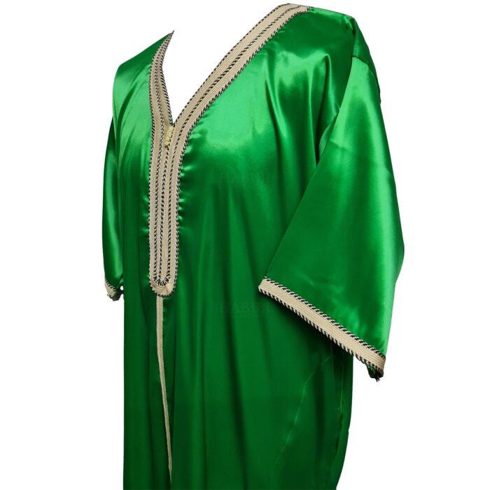 Moroccan Green Shiny Short Sleeves Thobe Jubba Kandora Dishdasha (17)