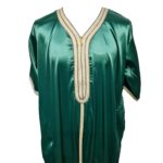 Moroccan Green Shiny Short Sleeves Thobe Jubba Kandora Dishdasha (31)