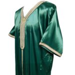 Moroccan Green Shiny Short Sleeves Thobe Jubba Kandora Dishdasha (32)