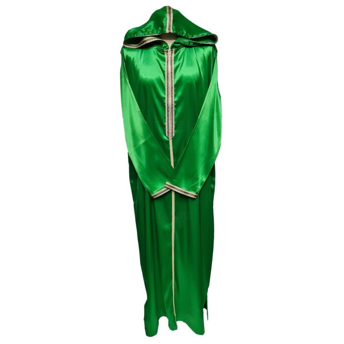 Moroccan Green Shiny Zip Front Long Sleeve Hooded Thobe Jubba Djellaba (21)