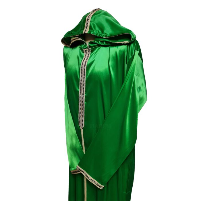 Moroccan Green Shiny Zip Front Long Sleeve Hooded Thobe Jubba Djellaba (23)