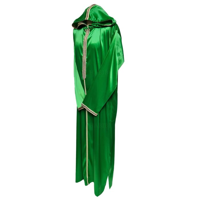 Moroccan Green Shiny Zip Front Long Sleeve Hooded Thobe Jubba Djellaba (24)