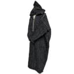 Moroccan Grey Black 3 Quarter Length Striped Wool Blend Hooded Thobe Djellaba (2)