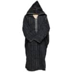 Moroccan Grey Black 3 Quarter Length Striped Wool Blend Hooded Thobe Djellaba (3)