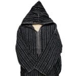 Moroccan Grey Black 3 Quarter Length Striped Wool Blend Hooded Thobe Djellaba (4)