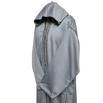 Moroccan Grey Cotton Malifa Wool Blend Long Sleeve Hooded Jubba Thobe Djellaba (2)