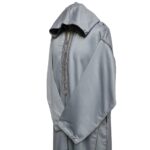 Moroccan Grey Cotton Malifa Wool Blend Long Sleeve Hooded Jubba Thobe Djellaba (2)