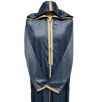 Moroccan Grey Striped Zip Front Long Sleeve Hooded Thobe Jubba Djellaba (3)