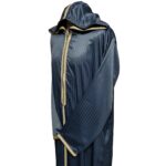 Moroccan Grey Striped Zip Front Long Sleeve Hooded Thobe Jubba Djellaba (5)