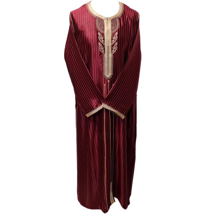 Moroccan Men Maroon Long Sleeve Thobe Jubba Kandora Dishdasha (26)