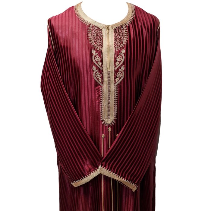 Moroccan Men Maroon Long Sleeve Thobe Jubba Kandora Dishdasha (27)