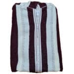 Moroccan Off White Maroon Striped Cashmere Wool Blend Hooded Thobe Djellaba Super Warm