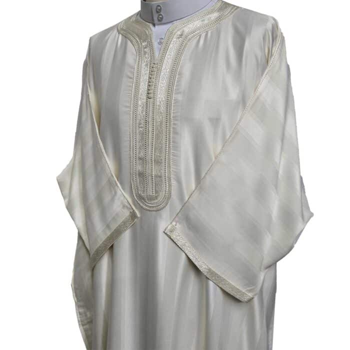 Moroccan Premium Cotton Blend Cream 3 Quarter Sleeve Thobe Jubba Kandora Dishdasha M3qsatash 77bb(5)