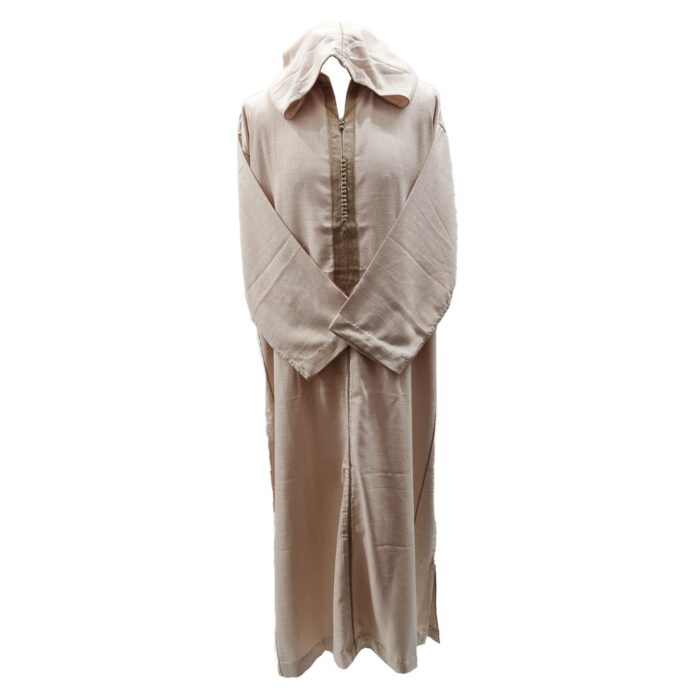 Moroccan Rich Soft Cotton Beige Hooded Long Sleeve Thobe Jubba Djellaba (2)