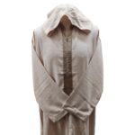 Moroccan Rich Soft Cotton Beige Hooded Long Sleeve Thobe Jubba Djellaba (3)