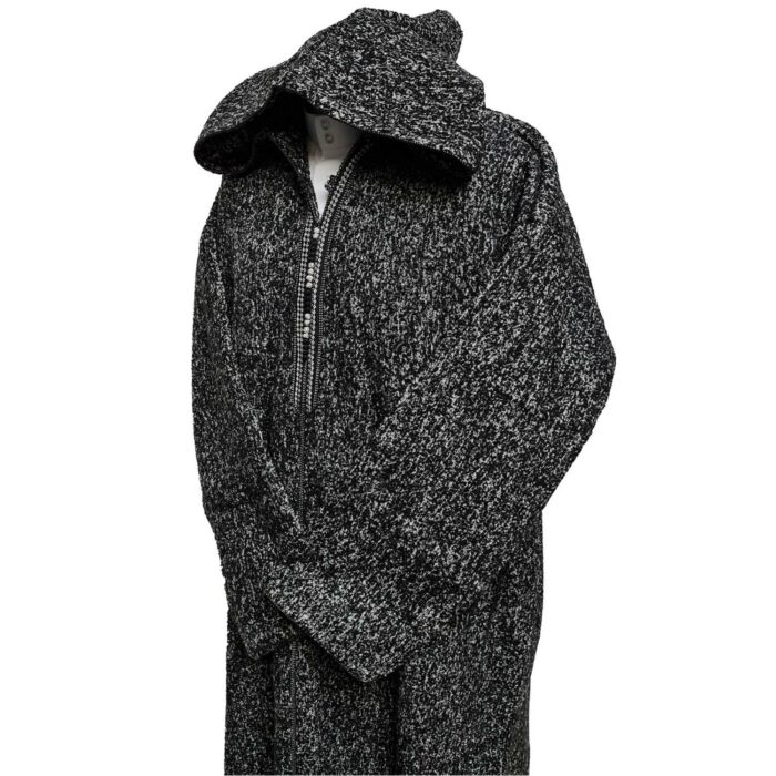 Moroccan Super Thick Warm Cashmere Wool Blend Black Hooded Thobe Djellaba Jubba (5)