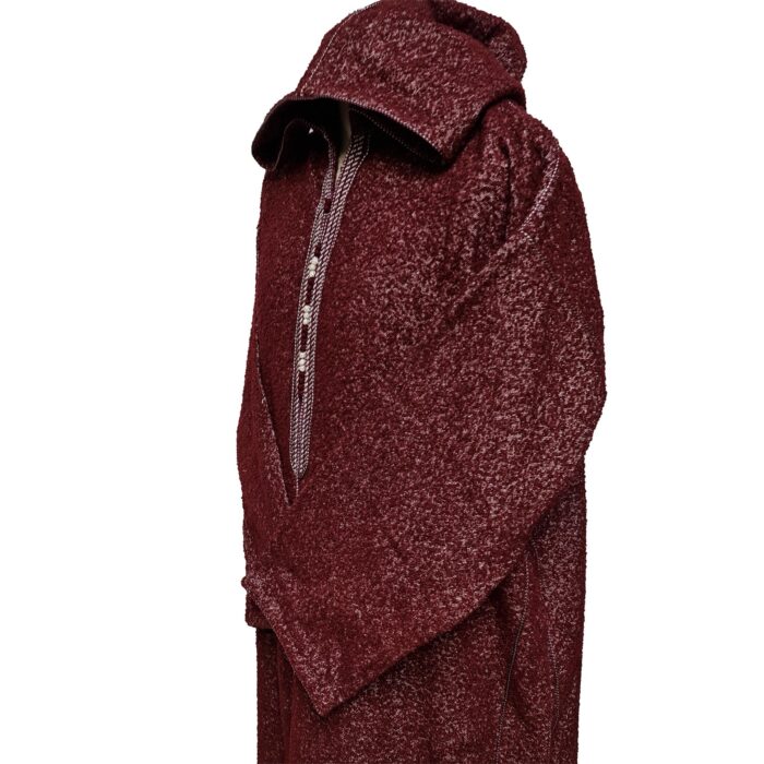 Moroccan Super Thick Warm Cashmere Wool Blend Burgundy Hooded Thobe Djellaba (5)