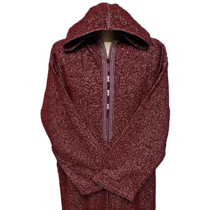 Moroccan Super Thick Warm Cashmere Wool Blend Burgundy Hooded Thobe Djellaba (7)