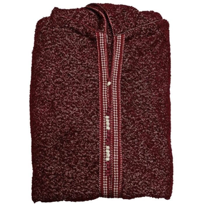 Moroccan Super Thick Warm Cashmere Wool Blend Burgundy Hooded Thobe Djellaba