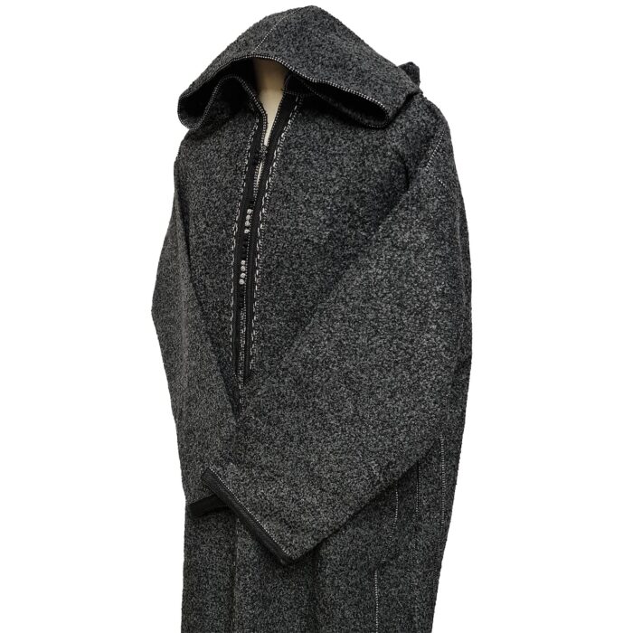 Moroccan Super Thick Warm Cashmere Wool Blend Grey Black Hooded Thobe Djellaba (1)