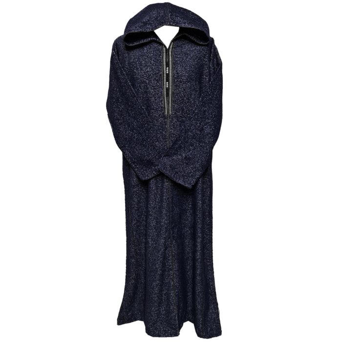 Moroccan Super Thick Warm Cashmere Wool Blend Navy Blue Hooded Thobe Djellaba (2)