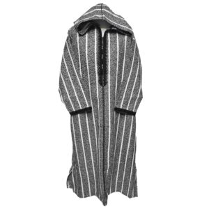 Moroccan Super Thick Warm Wool Blend Grey Black Striped Hooded Thobe Djellaba Superthkwrmwl 500rk (7)