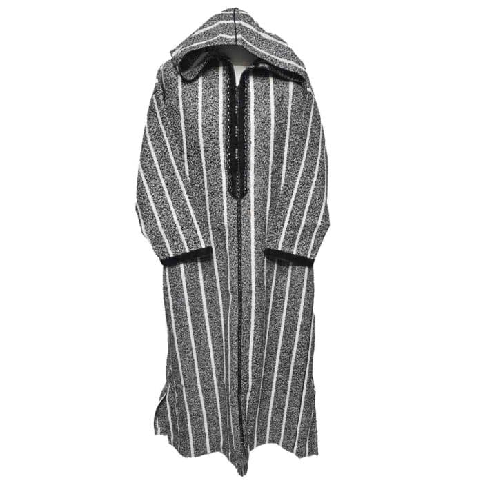 Moroccan Super Thick Warm Wool Blend Grey Black Striped Hooded Thobe Djellaba Superthkwrmwl 500rk (7)