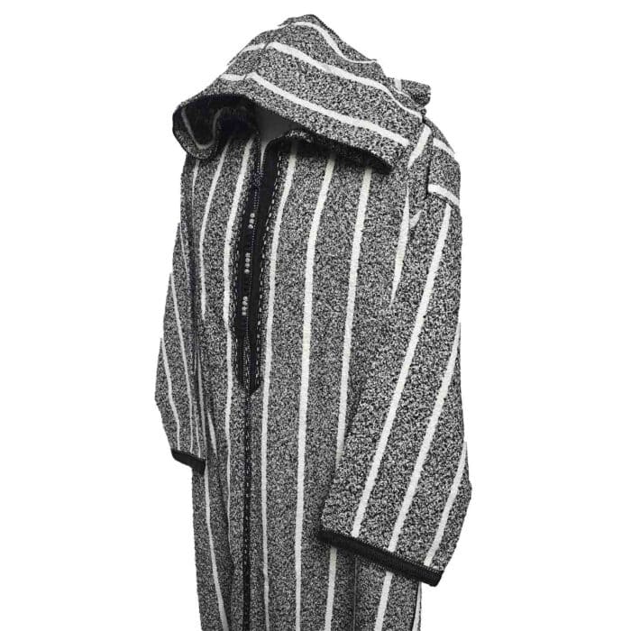 Moroccan Super Thick Warm Wool Blend Grey Black Striped Hooded Thobe Djellaba Superthkwrmwl 500rk (9)