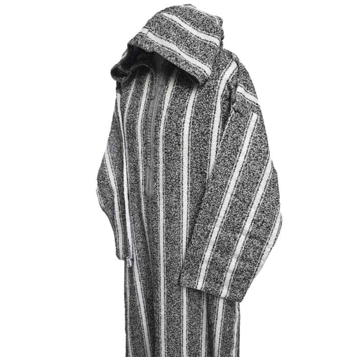 Moroccan Super Thick Warm Wool Blend Grey Striped Hooded Thobe Djellaba Superthkwrmwl 400jk (5)