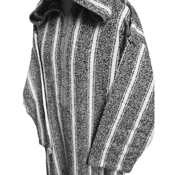 Moroccan Super Thick Warm Wool Blend Grey Striped Hooded Thobe Djellaba Superthkwrmwl 400jk (7)