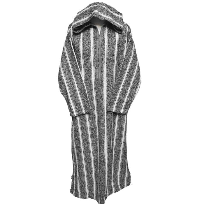 Moroccan Super Thick Warm Wool Blend Grey Striped Hooded Thobe Djellaba Superthkwrmwl 400jk (8)