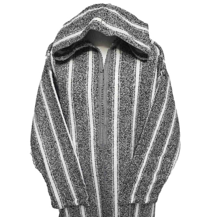Moroccan Super Thick Warm Wool Blend Grey Striped Hooded Thobe Djellaba Superthkwrmwl 400jk (9)