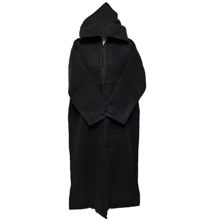 Moroccan Super Warm Cashmere Wool Blend Black Hooded Thobe Djellaba (2)