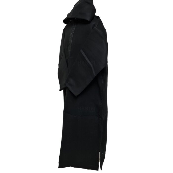 Moroccan Super Warm Cashmere Wool Blend Black Hooded Thobe Djellaba (4)