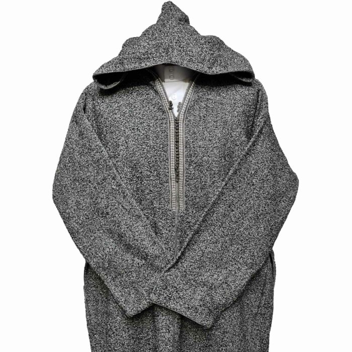 Moroccan Super Warm Cashmere Wool Blend Grey Hooded Thobe Djellaba Jubba (8)