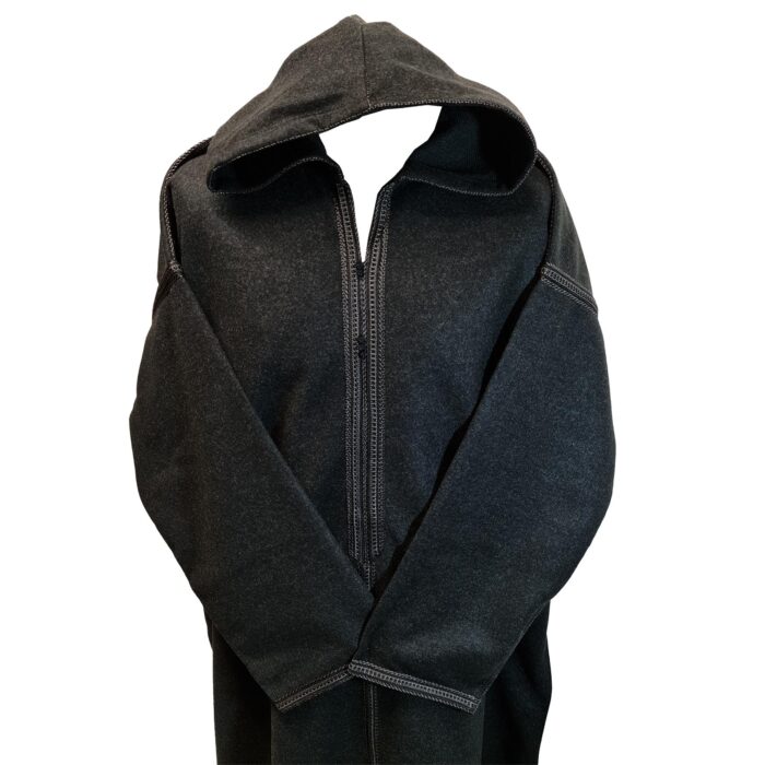 Moroccan Warm Cashmere Wool Blend Black Grey Hooded Thobe Jubba Djellaba (12)