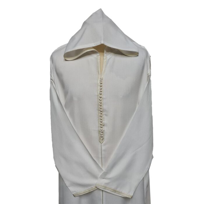 Moroccan White Cotton Long Sleeve Hooded Thobe Jubba Djellaba (3)