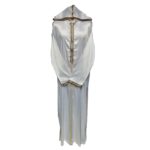Moroccan White Shiny Zip Front Long Sleeve Hooded Thobe Jubba Djellaba (2)