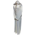 Moroccan White Shiny Zip Front Long Sleeve Hooded Thobe Jubba Djellaba (5)
