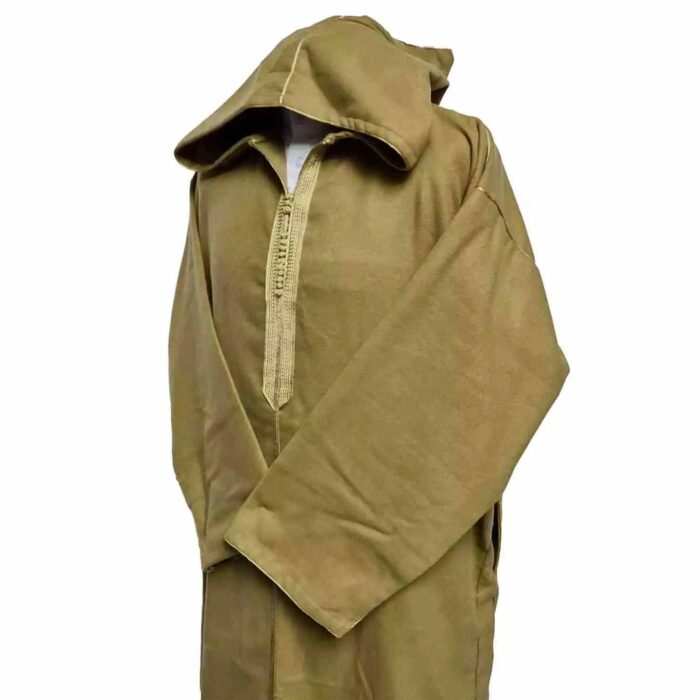Moroccan Winter Wool Blend Caramel Brown Long Sleeve Hooded Thobe Djellaba (2)