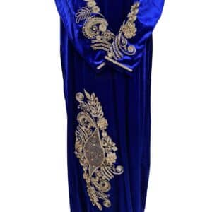 Moroccan Women Black Green Blue Maroon Embroidered Velvet Long Maxi Dress Kaftan Abaya Panel Robe Jabaliya (4)