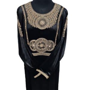 Moroccan Women Black Velvet Long Maxi Dress Kaftan Abaya Panel Robe Jabaliya (18)