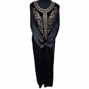 Moroccan Women Black Velvet Long Maxi Dress Kaftan Abaya Panel Robe Jabaliya (4)