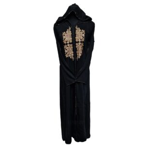 Moroccan Women's Black Cotton Malifa Wool Blend Long Sleeve Hooded Djellaba Jalabiya (10)