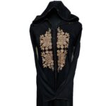 Moroccan Women's Black Cotton Malifa Wool Blend Long Sleeve Hooded Djellaba Jalabiya (11)