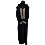 Moroccan Women's Black Cotton Malifa Wool Blend Long Sleeve Hooded Djellaba Jalabiya (14)